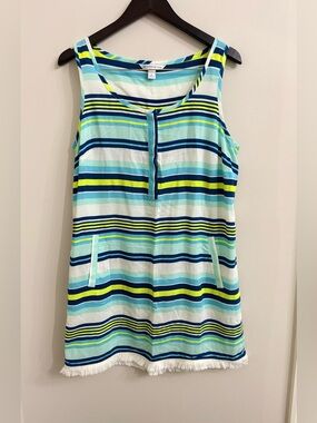 Southern Tide Striped Sleeveless Top in Navy, Aqua & Lime